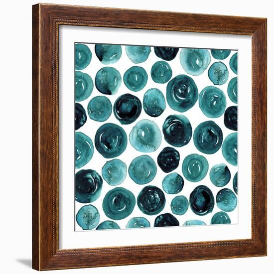 Circles in Teal and Turquoise. Seamless Watercolor Pattern.-null-Framed Art Print