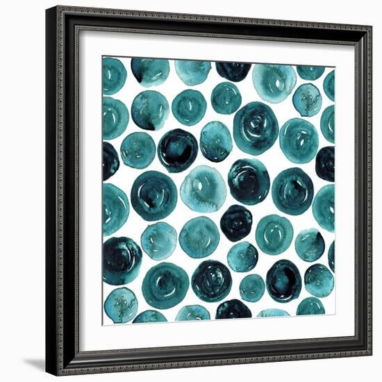 Circles in Teal and Turquoise. Seamless Watercolor Pattern.-null-Framed Art Print