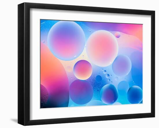 Circular Oild Drops on Water Surface with Colorful Bright Background-Abstract Oil Work-Framed Photographic Print