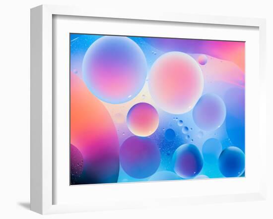 Circular Oild Drops on Water Surface with Colorful Bright Background-Abstract Oil Work-Framed Photographic Print