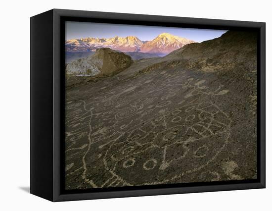 Circular Petroglyphs at the Edge of the Great Basin, Sierra Nevada Range in the Distance, Las Vegas-Dennis Flaherty-Framed Premier Image Canvas