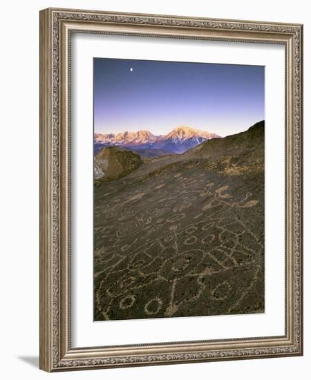 Circular Petroglyphs at the Edge of the Great Basin, Sierra Nevada Range in the Distance, Las Vegas-Dennis Flaherty-Framed Photographic Print