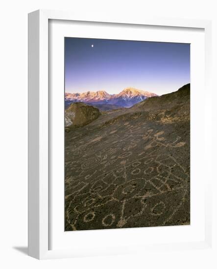 Circular Petroglyphs at the Edge of the Great Basin, Sierra Nevada Range in the Distance, Las Vegas-Dennis Flaherty-Framed Photographic Print