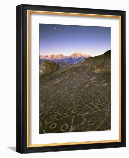 Circular Petroglyphs at the Edge of the Great Basin, Sierra Nevada Range in the Distance, Las Vegas-Dennis Flaherty-Framed Photographic Print