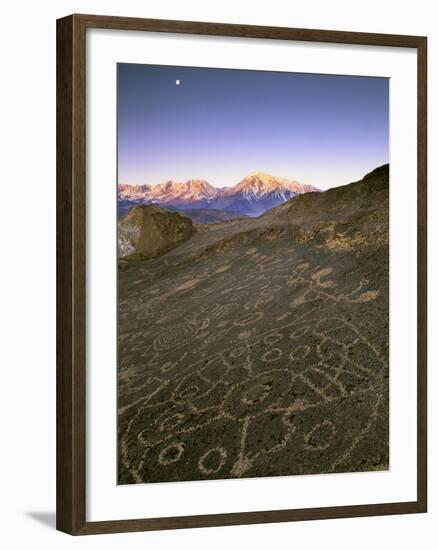 Circular Petroglyphs at the Edge of the Great Basin, Sierra Nevada Range in the Distance, Las Vegas-Dennis Flaherty-Framed Photographic Print