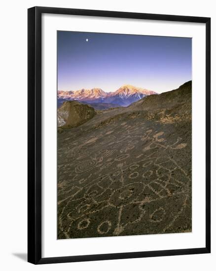 Circular Petroglyphs at the Edge of the Great Basin, Sierra Nevada Range in the Distance, Las Vegas-Dennis Flaherty-Framed Photographic Print