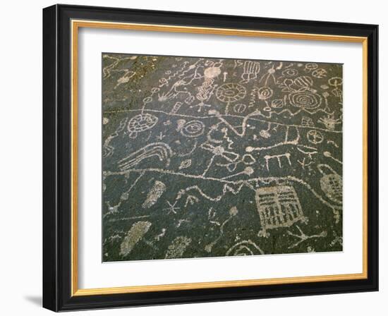 Circular Petroglyphs at the Edge of the Great Basin, Sierra Nevada Range in the Distance, Las Vegas-Dennis Flaherty-Framed Photographic Print