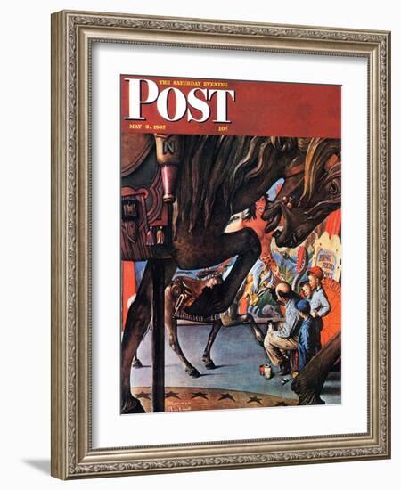 "Circus Artist" Saturday Evening Post Cover, May 3,1947-Norman Rockwell-Framed Giclee Print