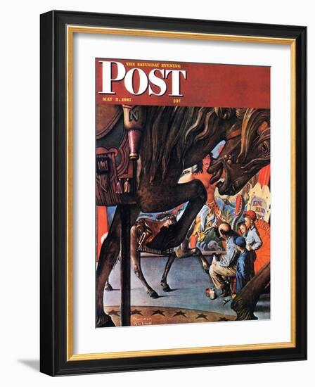 "Circus Artist" Saturday Evening Post Cover, May 3,1947-Norman Rockwell-Framed Giclee Print