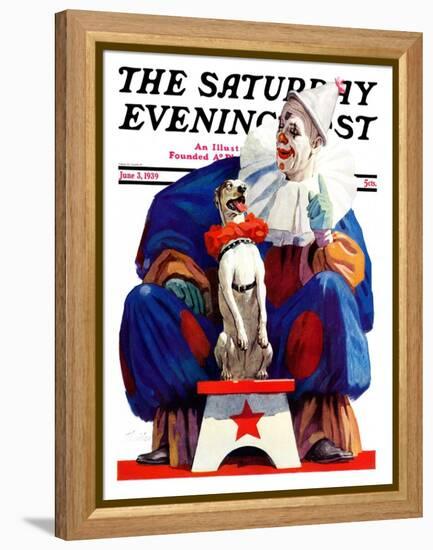 "Circus Clown and Pooch," Saturday Evening Post Cover, June 3, 1939-John E. Sheridan-Framed Premier Image Canvas