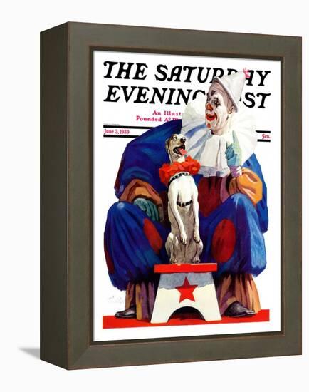 "Circus Clown and Pooch," Saturday Evening Post Cover, June 3, 1939-John E. Sheridan-Framed Premier Image Canvas