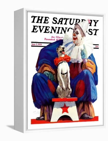 "Circus Clown and Pooch," Saturday Evening Post Cover, June 3, 1939-John E. Sheridan-Framed Premier Image Canvas