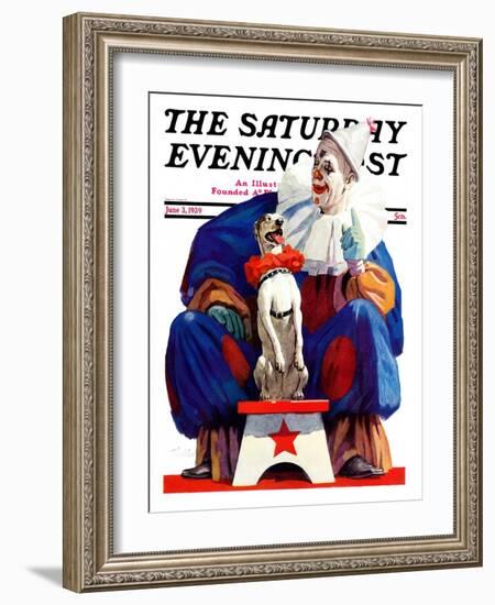 "Circus Clown and Pooch," Saturday Evening Post Cover, June 3, 1939-John E. Sheridan-Framed Giclee Print