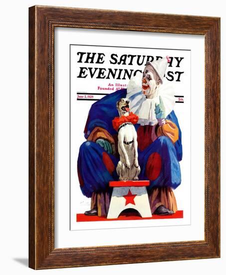 "Circus Clown and Pooch," Saturday Evening Post Cover, June 3, 1939-John E. Sheridan-Framed Giclee Print