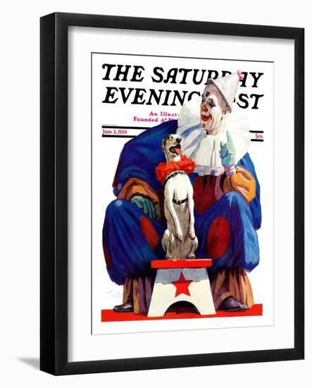 "Circus Clown and Pooch," Saturday Evening Post Cover, June 3, 1939-John E. Sheridan-Framed Giclee Print
