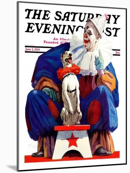 "Circus Clown and Pooch," Saturday Evening Post Cover, June 3, 1939-John E. Sheridan-Mounted Giclee Print