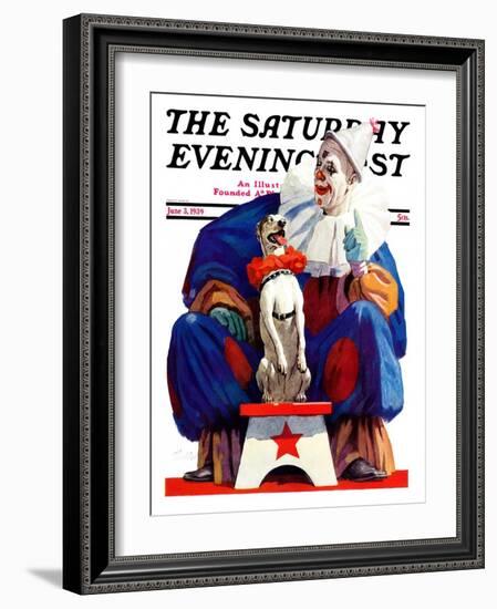 "Circus Clown and Pooch," Saturday Evening Post Cover, June 3, 1939-John E. Sheridan-Framed Giclee Print