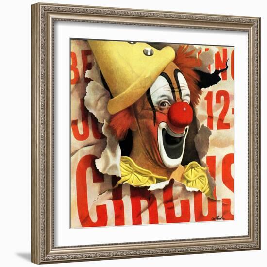 "Circus Clown and Poster," July 8, 1944-John Atherton-Framed Giclee Print