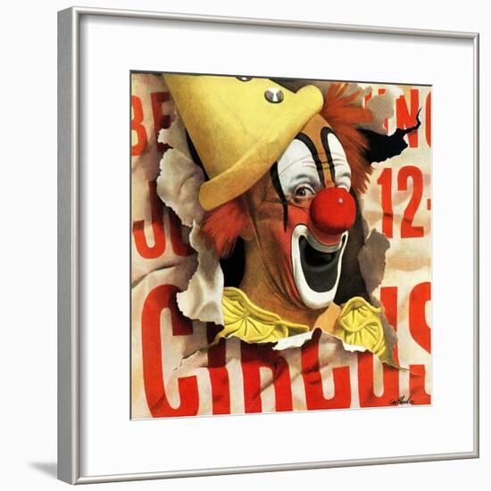 "Circus Clown and Poster," July 8, 1944-John Atherton-Framed Giclee Print