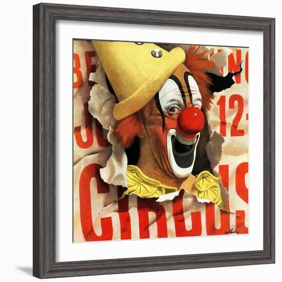 "Circus Clown and Poster," July 8, 1944-John Atherton-Framed Giclee Print