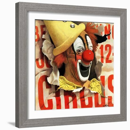 "Circus Clown and Poster," July 8, 1944-John Atherton-Framed Giclee Print