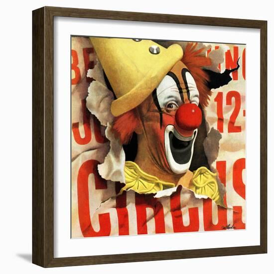 "Circus Clown and Poster," July 8, 1944-John Atherton-Framed Giclee Print