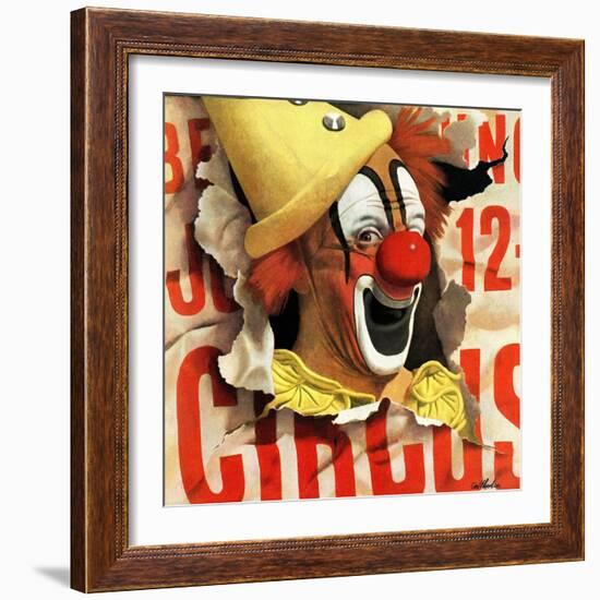 "Circus Clown and Poster," July 8, 1944-John Atherton-Framed Giclee Print