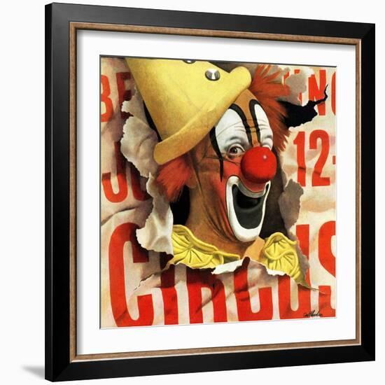 "Circus Clown and Poster," July 8, 1944-John Atherton-Framed Giclee Print