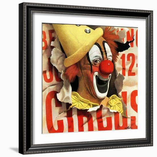 "Circus Clown and Poster," July 8, 1944-John Atherton-Framed Giclee Print