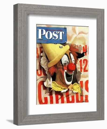 "Circus Clown and Poster," Saturday Evening Post Cover, July 8, 1944-John Atherton-Framed Giclee Print