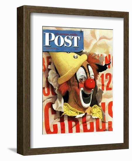 "Circus Clown and Poster," Saturday Evening Post Cover, July 8, 1944-John Atherton-Framed Giclee Print