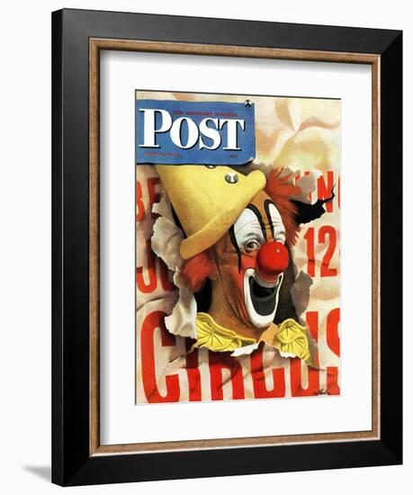 "Circus Clown and Poster," Saturday Evening Post Cover, July 8, 1944-John Atherton-Framed Giclee Print