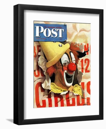 "Circus Clown and Poster," Saturday Evening Post Cover, July 8, 1944-John Atherton-Framed Giclee Print