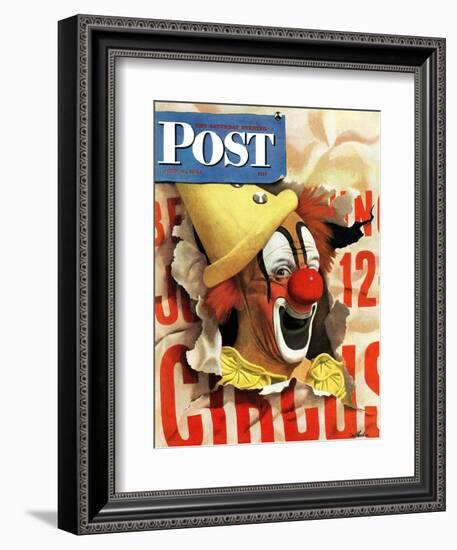 "Circus Clown and Poster," Saturday Evening Post Cover, July 8, 1944-John Atherton-Framed Giclee Print