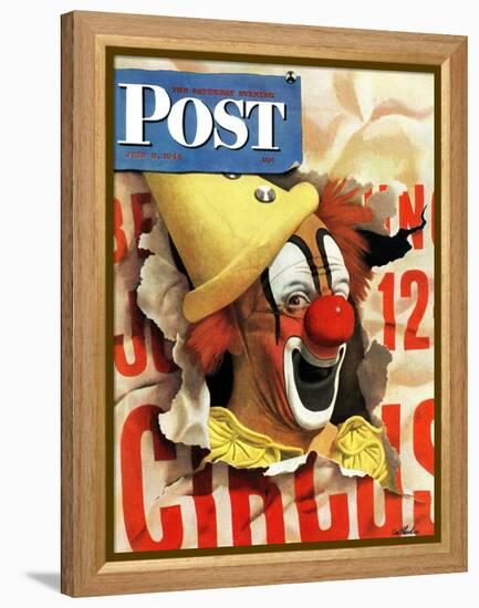 "Circus Clown and Poster," Saturday Evening Post Cover, July 8, 1944-John Atherton-Framed Premier Image Canvas