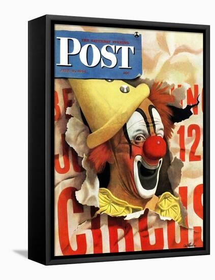 "Circus Clown and Poster," Saturday Evening Post Cover, July 8, 1944-John Atherton-Framed Premier Image Canvas