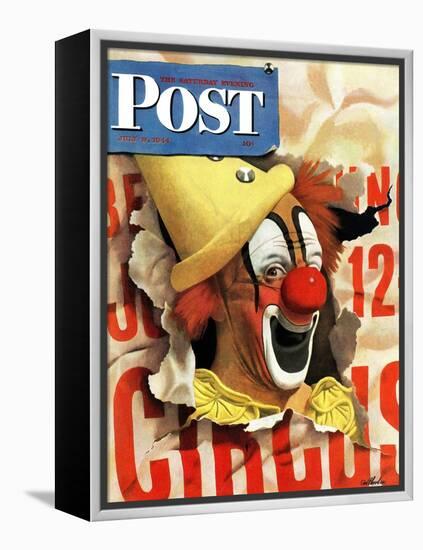 "Circus Clown and Poster," Saturday Evening Post Cover, July 8, 1944-John Atherton-Framed Premier Image Canvas