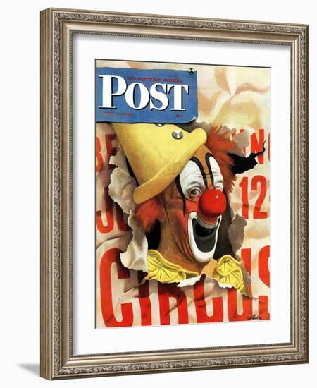 "Circus Clown and Poster," Saturday Evening Post Cover, July 8, 1944-John Atherton-Framed Giclee Print