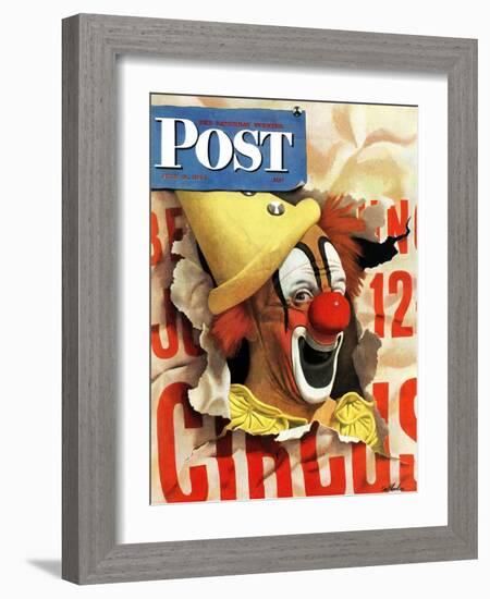 "Circus Clown and Poster," Saturday Evening Post Cover, July 8, 1944-John Atherton-Framed Giclee Print