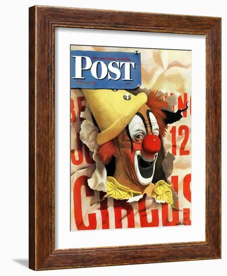 "Circus Clown and Poster," Saturday Evening Post Cover, July 8, 1944-John Atherton-Framed Giclee Print