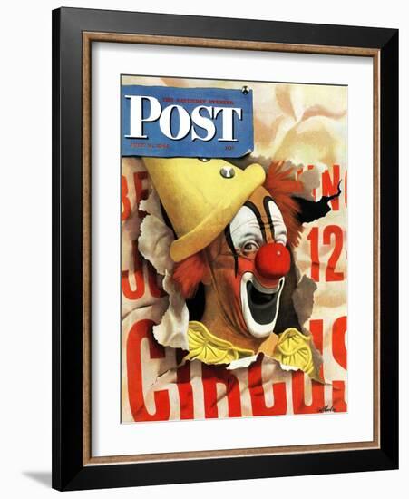 "Circus Clown and Poster," Saturday Evening Post Cover, July 8, 1944-John Atherton-Framed Giclee Print