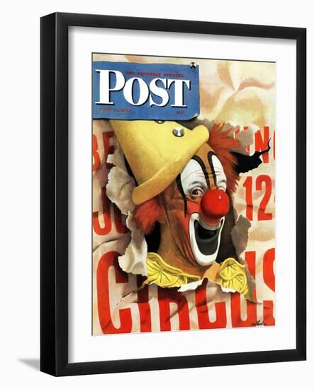 "Circus Clown and Poster," Saturday Evening Post Cover, July 8, 1944-John Atherton-Framed Giclee Print