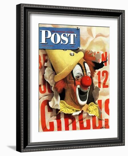 "Circus Clown and Poster," Saturday Evening Post Cover, July 8, 1944-John Atherton-Framed Giclee Print