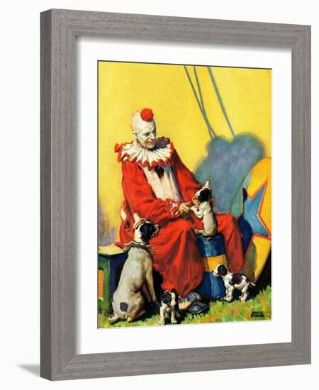 "Circus Clown and Show Dogs,"April 1, 1929-Ray C. Strang-Framed Giclee Print