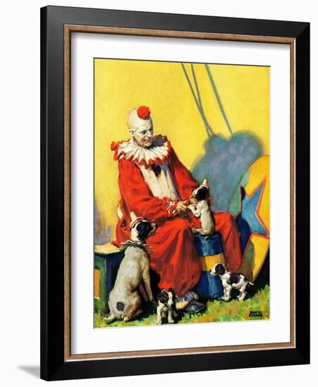 "Circus Clown and Show Dogs,"April 1, 1929-Ray C. Strang-Framed Giclee Print