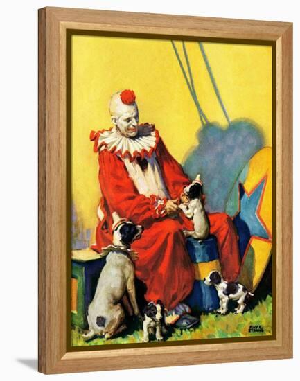 "Circus Clown and Show Dogs,"April 1, 1929-Ray C. Strang-Framed Premier Image Canvas