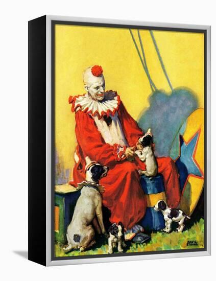 "Circus Clown and Show Dogs,"April 1, 1929-Ray C. Strang-Framed Premier Image Canvas
