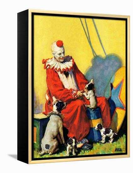 "Circus Clown and Show Dogs,"April 1, 1929-Ray C. Strang-Framed Premier Image Canvas