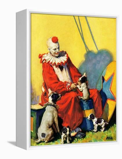 "Circus Clown and Show Dogs,"April 1, 1929-Ray C. Strang-Framed Premier Image Canvas