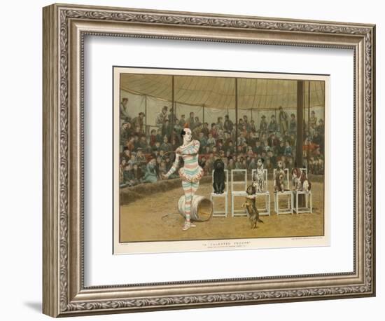 Circus Clown with Five Dogs in a Circus Ring-Charles Green-Framed Art Print